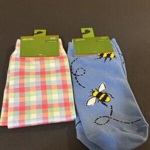 Kate Spade Multicolor Checkered and Blue Bee Socks